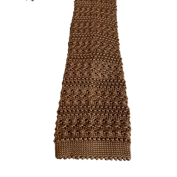 Vintage Tiberius Textured Knit Flat Bottom Silk Tie Mocha Brown - Picture 3 of 5